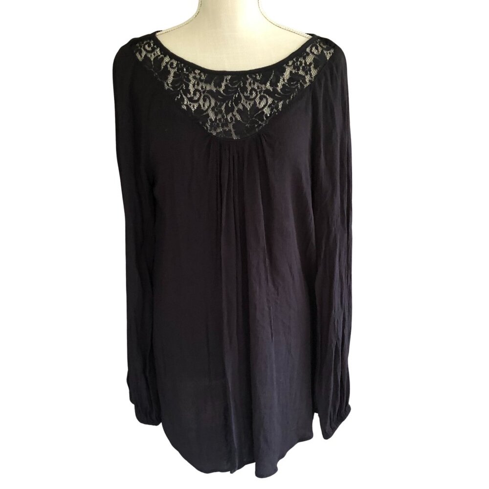 Liz Lange Maternity Lace Yoke Black Tunic Top Long Sleeve Medium